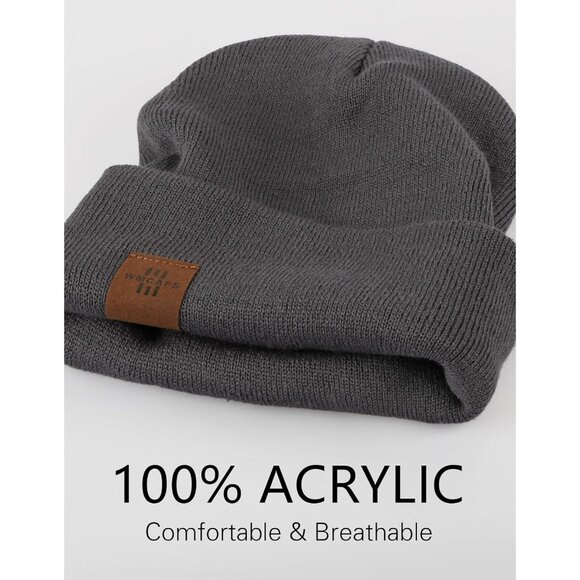 Men and Women Deep Grey Acrylic Stretchy Daily Knit Warm Winter Beanie Hats - Picture 2 of 7